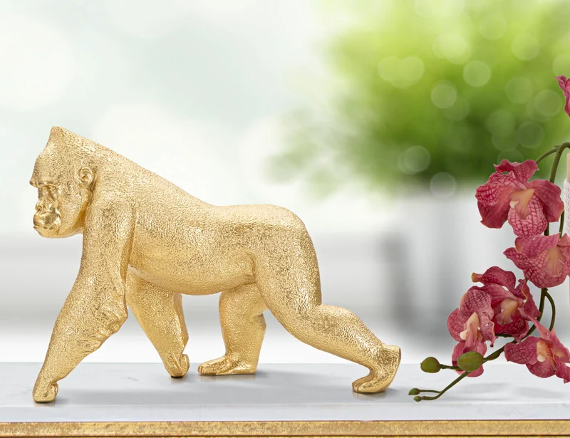 Statua Decorativa Gorilla 29,7x11,5x21,8 cm in Resina Oro