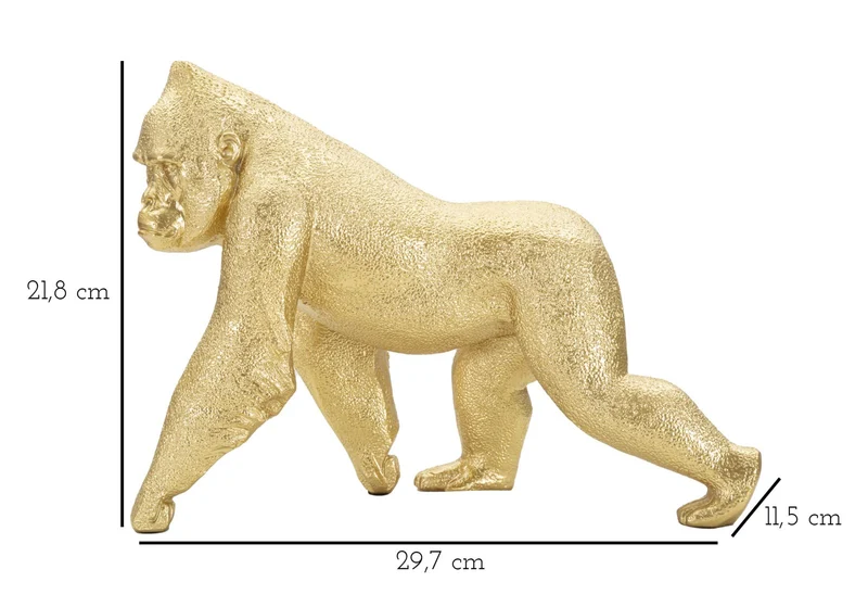 Statua Decorativa Gorilla 29,7x11,5x21,8 cm in Resina Oro