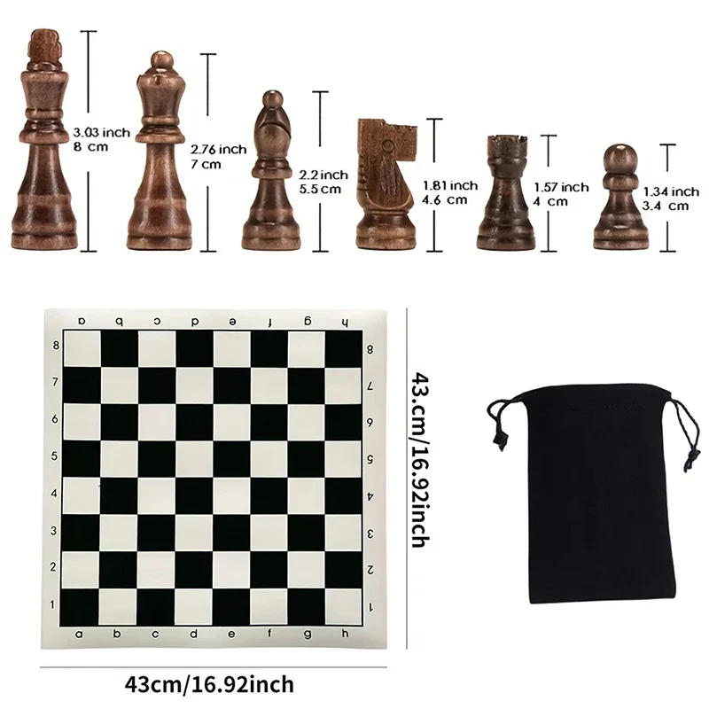 Chessora Complete Houten Schaakset – 32-Delige Set van Hoogwaardig Hout, Klassiek Ontwerp voor Beginners & Gevorderden