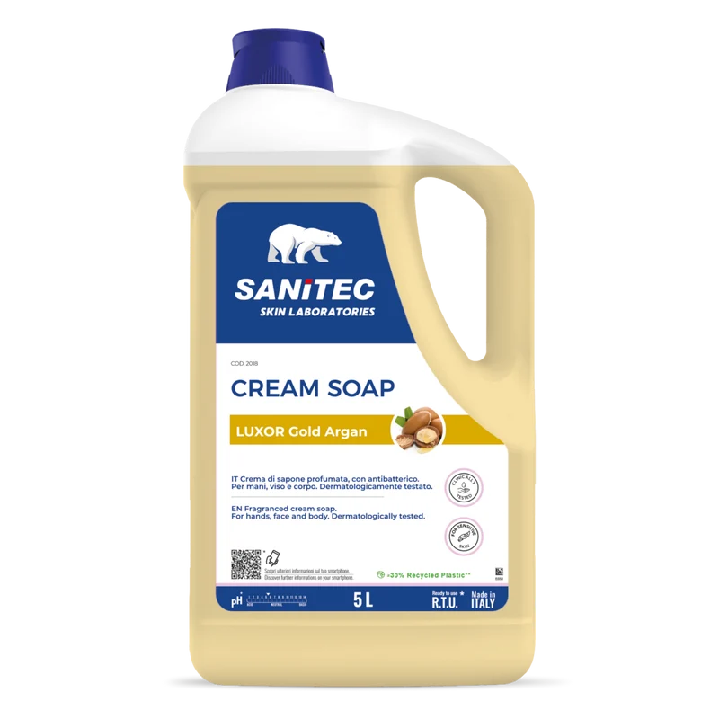 Crema di sapone mani antibatterica Sanitec Cream Soap Argan Dorato 5 litri DISPONIBILE IN 7 GIORNI LAVORATIVI