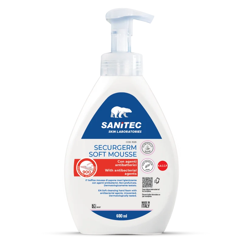 Sapone in mousse igienizzante mani Sanitec Securgerm Soft Mousse 6x600 ml DISPONIBILE IN 7 GIORNI LAVORATIVI