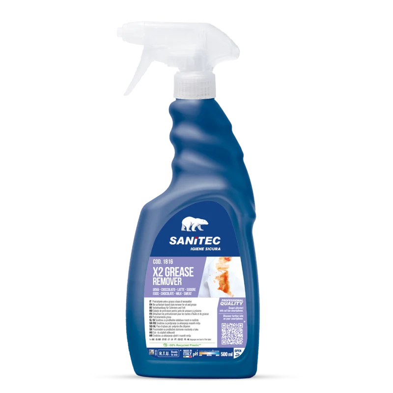 Pretrattante enzimatico per macchie di grasso Sanitec X2 Grease Remover 500 ml DISPONIBILE IN 7 GIORNI LAVORATIVI