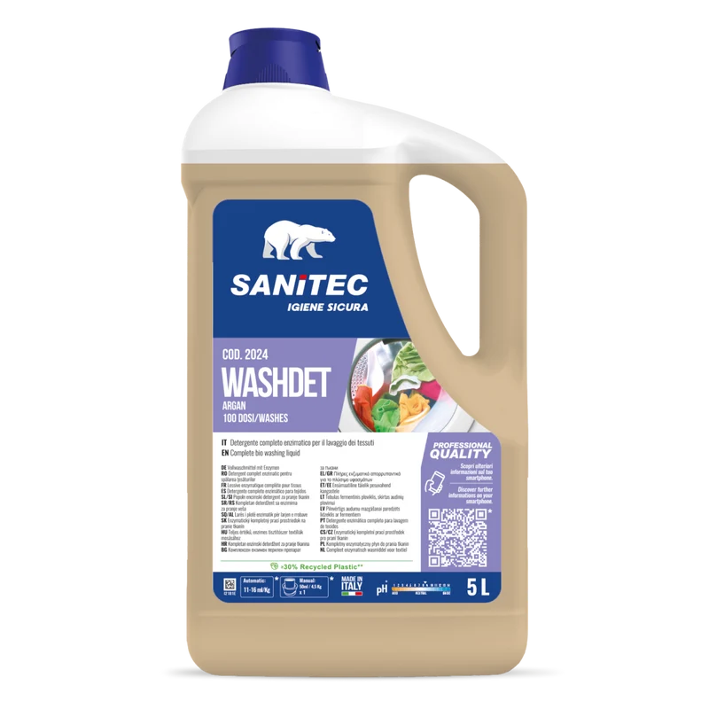 Detergente enzimatico per bucato Sanitec Washdet Argan 2x5 litri DISPONIBILE IN 7 GIORNI LAVORATIVI