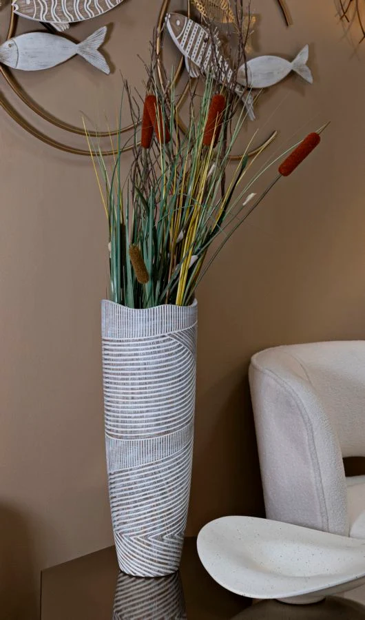Vaso Resina Woody Ø19x55 cm in Resina Bianco effetto lavato