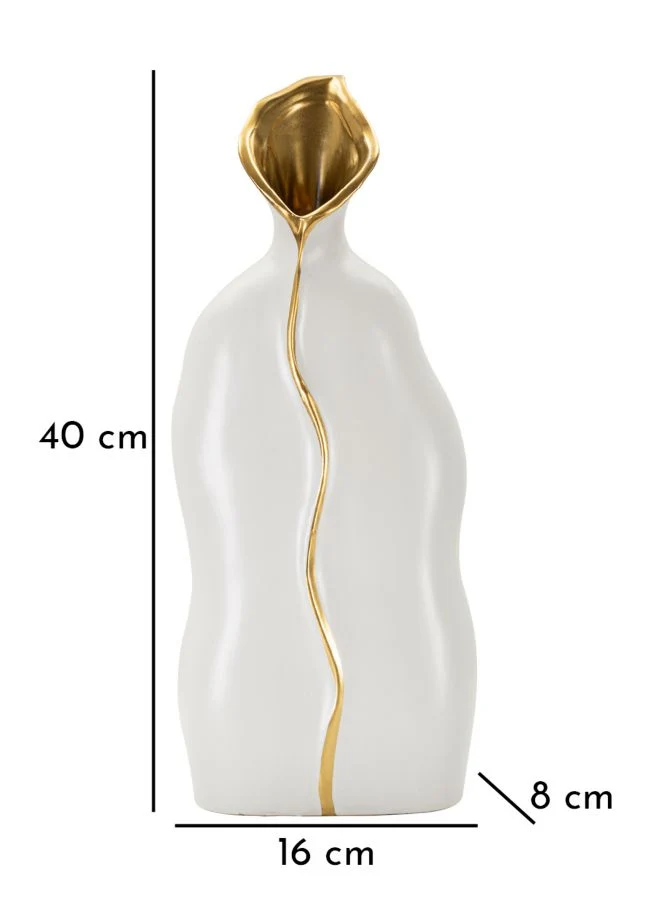 Vaso Uma 16x8x40 cm in Ceramica Bianco e Oro