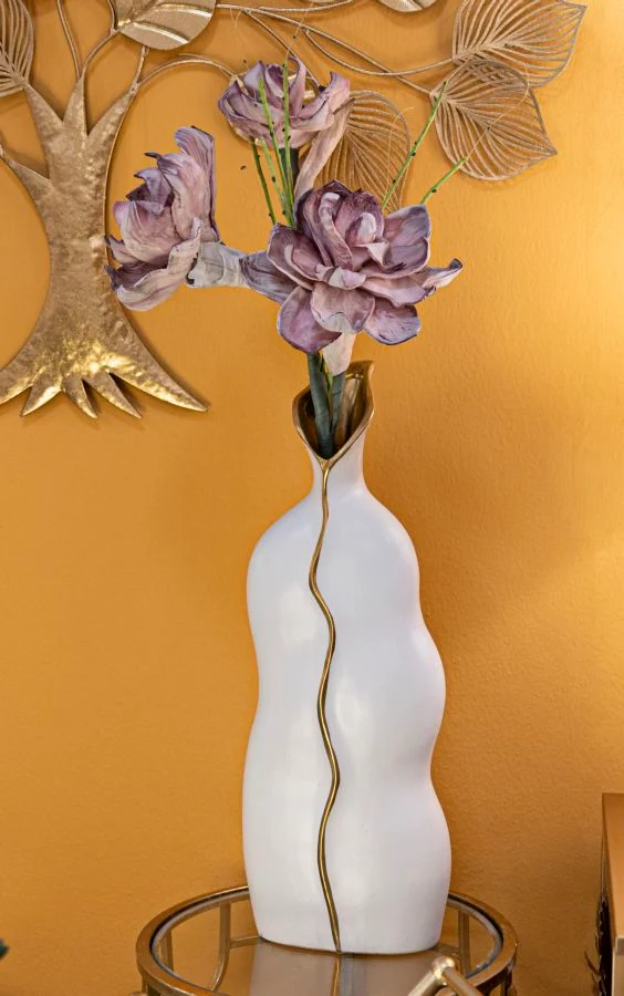 Vaso Uma 19,5x10x50 cm in Ceramica Bianco e Oro