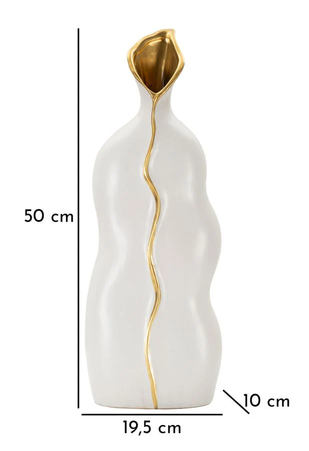 Vaso Uma 19,5x10x50 cm in Ceramica Bianco e Oro