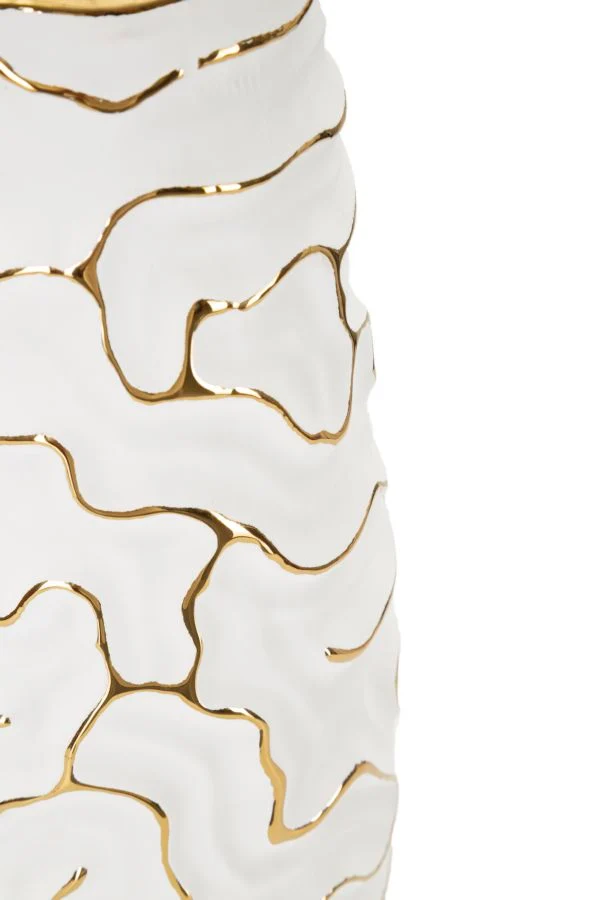 Vaso Lia Ø12x29,5 cm in Ceramica Bianco e Oro