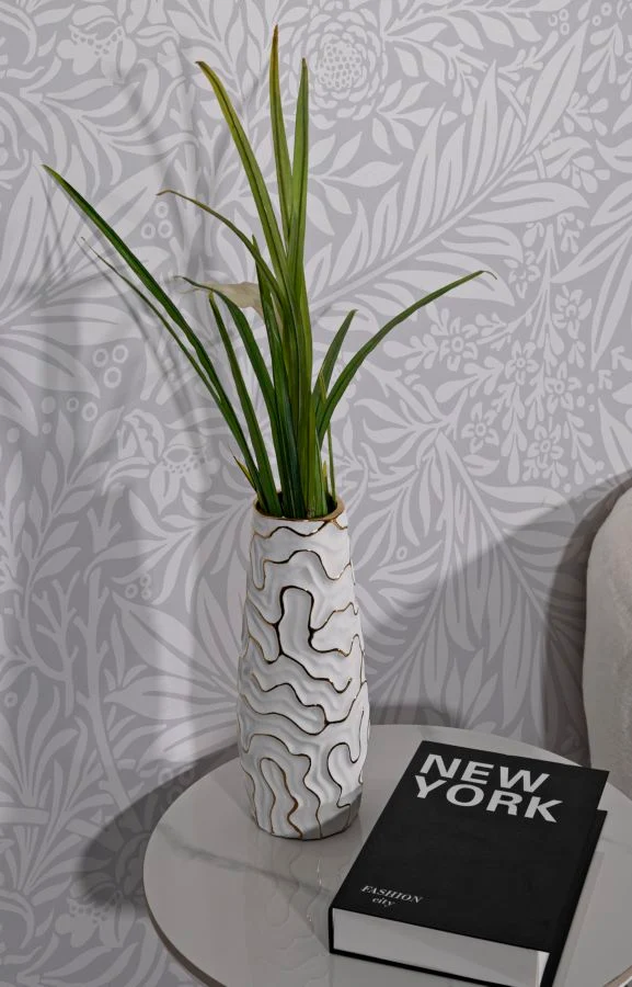 Vaso Lia Ø12x29,5 cm in Ceramica Bianco e Oro