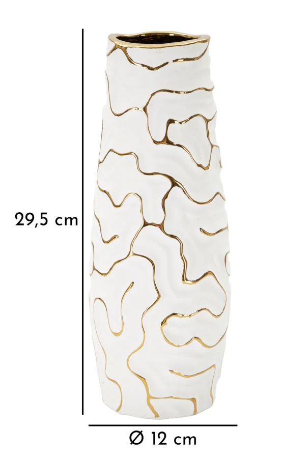 Vaso Lia Ø12x29,5 cm in Ceramica Bianco e Oro