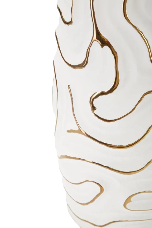 Vaso Lia Ø14,5x39,5 cm in Ceramica Bianco e Oro