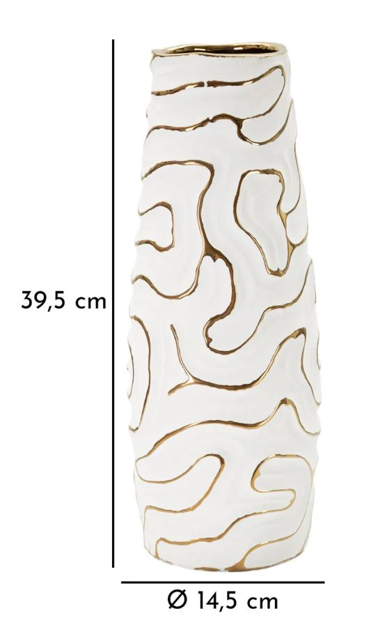 Vaso Lia Ø14,5x39,5 cm in Ceramica Bianco e Oro