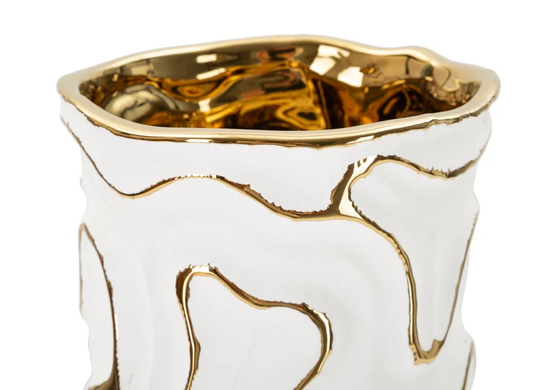 Vaso Adore Ø12,5x25 cm in Ceramica Bianco e Oro