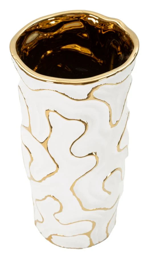 Vaso Adore Ø12,5x25 cm in Ceramica Bianco e Oro