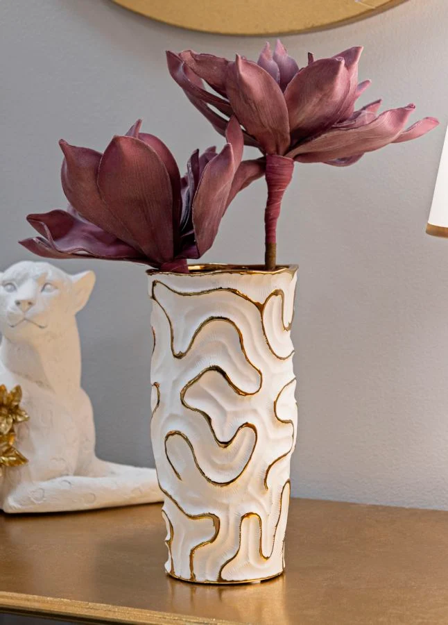 Vaso Adore Ø12,5x25 cm in Ceramica Bianco e Oro