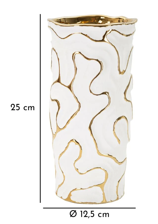Vaso Adore Ø12,5x25 cm in Ceramica Bianco e Oro