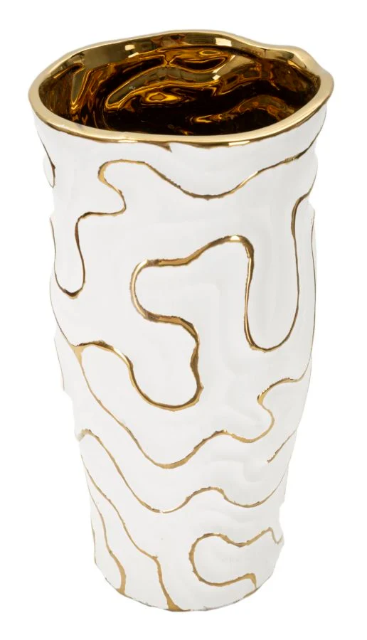 Vaso Adore Ø16x32,5 cm in Ceramica Bianco e Oro