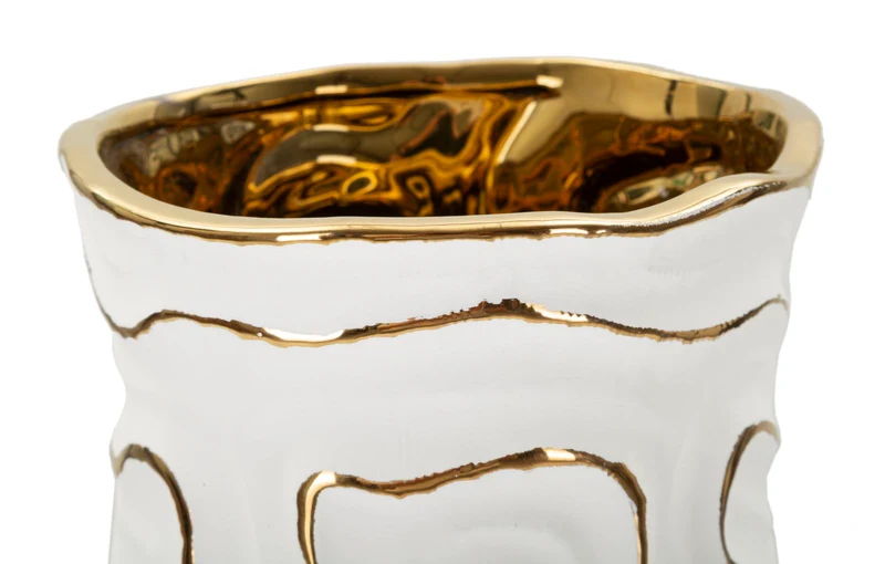 Vaso Adore Ø16x32,5 cm in Ceramica Bianco e Oro