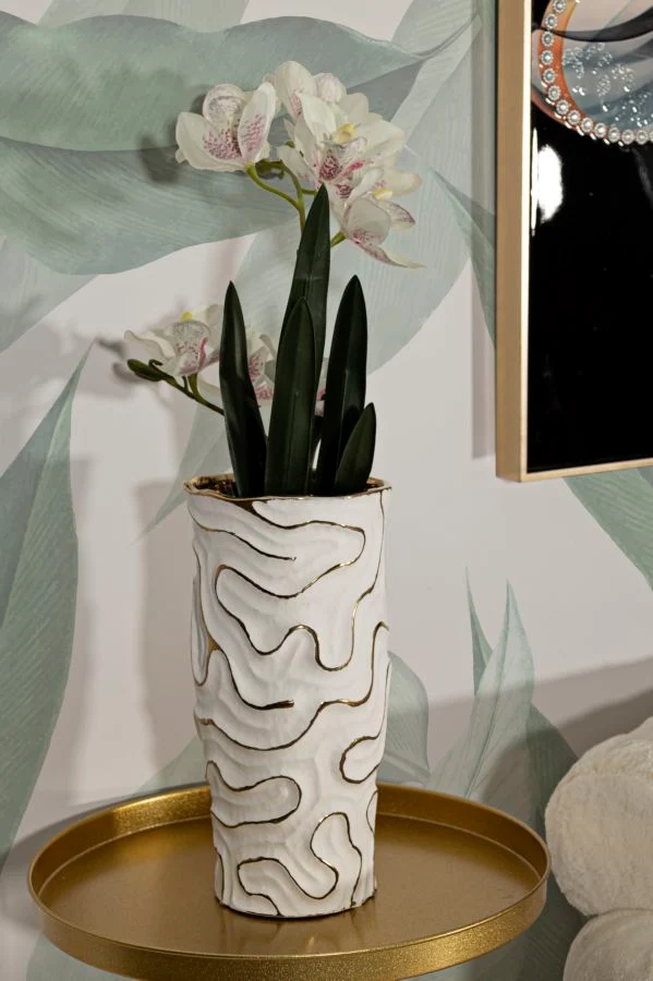 Vaso Adore Ø16x32,5 cm in Ceramica Bianco e Oro