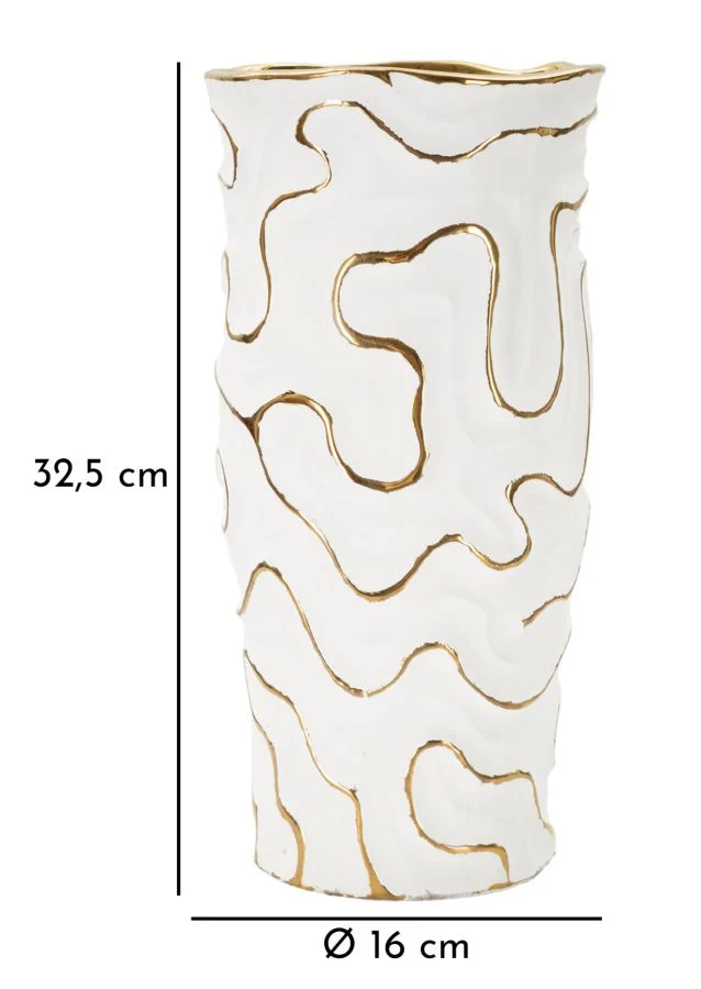 Vaso Adore Ø16x32,5 cm in Ceramica Bianco e Oro