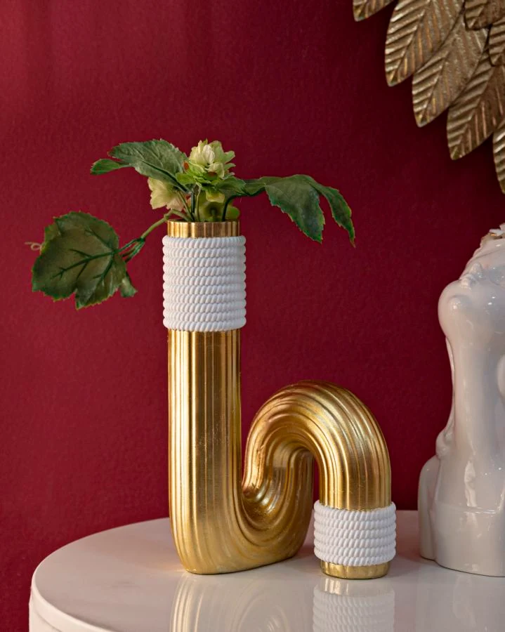 Vaso Bann Big 14,5x13x25 cm in Resina Oro e Bianco