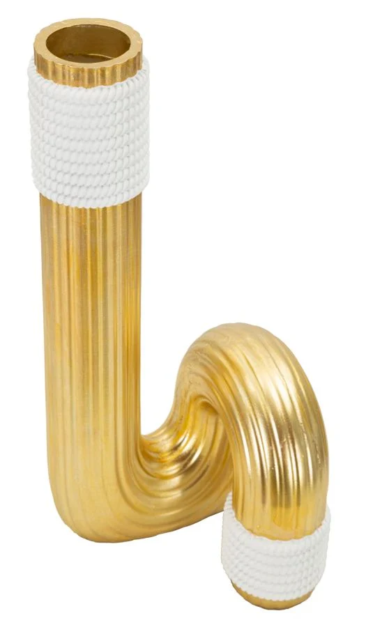 Vaso Bann Big 15,3x13x30,5 cm in Resina Oro e Bianco