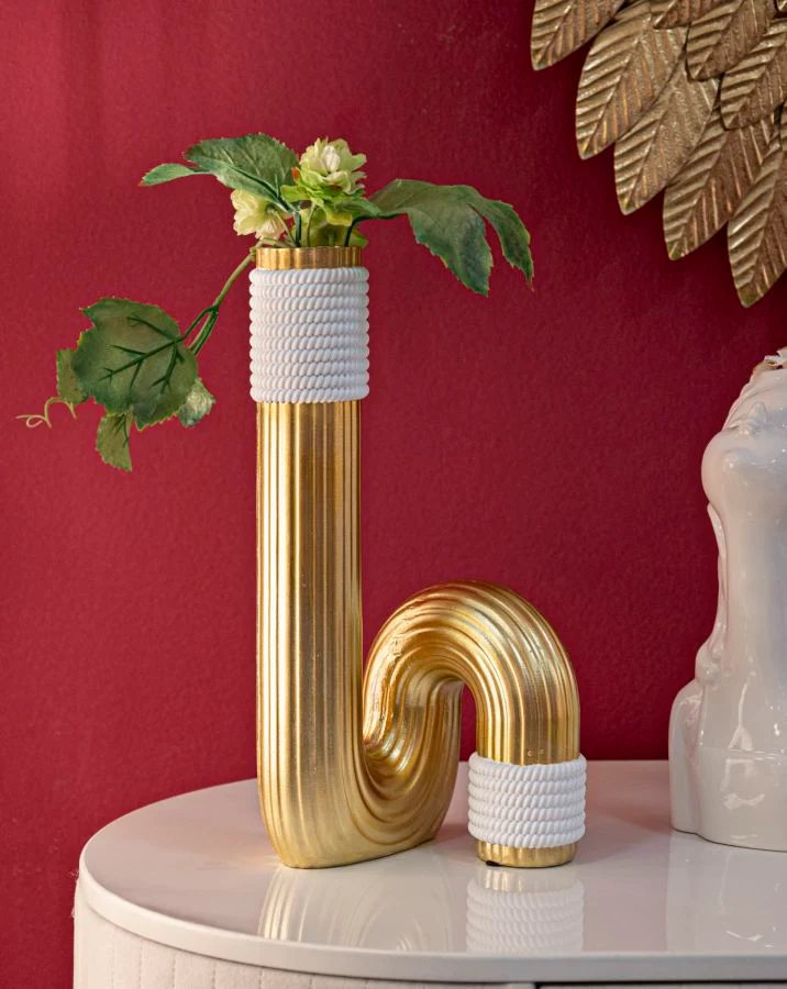 Vaso Bann Big 15,3x13x30,5 cm in Resina Oro e Bianco