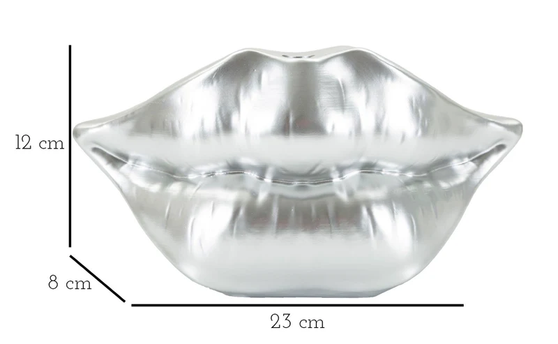 Vaso Mouth Lip Silver 23x8x12 cm in Resina Argento