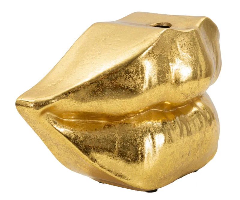Vaso Mouth Lip 23x8x12 cm in Resina Oro