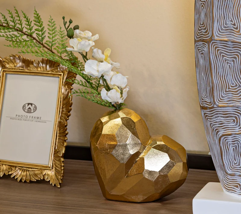 Vaso Heart Gold 19x9x18 cm in Resina Oro