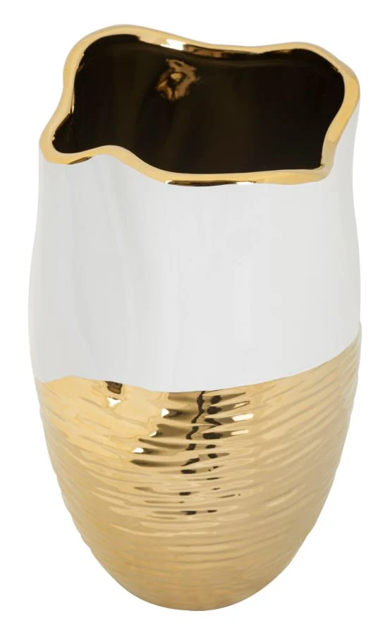 Vaso Ceramica Lux Ø20x35 cm in Ceramica Bianco e Oro