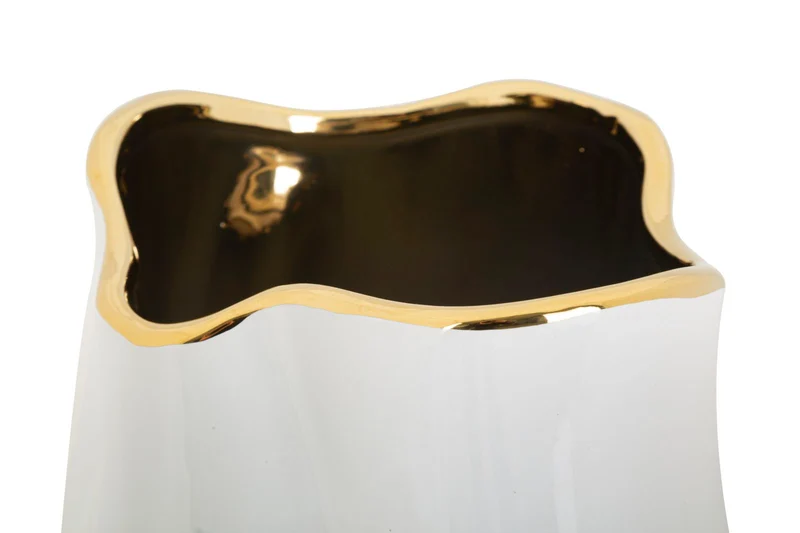 Vaso Ceramica Lux Ø20x35 cm in Ceramica Bianco e Oro