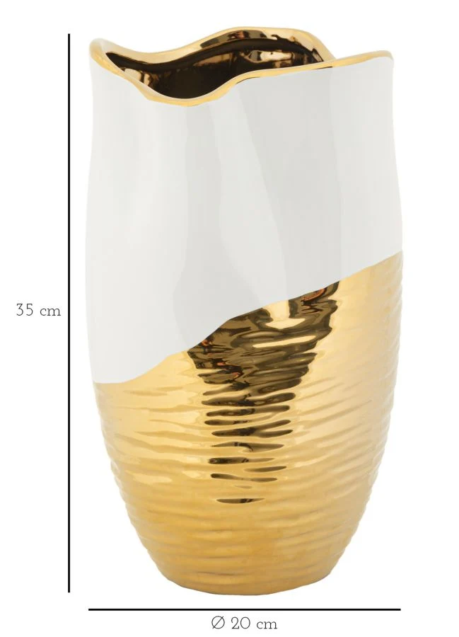Vaso Ceramica Lux Ø20x35 cm in Ceramica Bianco e Oro