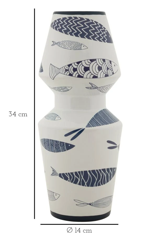 Vaso Ceramica Fish Double Ø14x34 cm in Ceramica Multicolor
