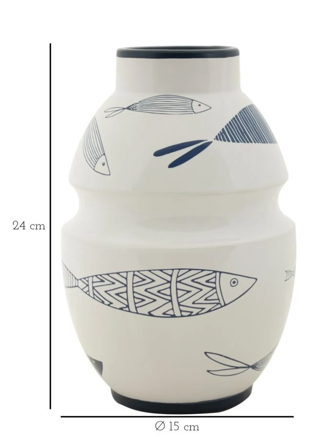Vaso Ceramica Fish Ø15x24 cm in Ceramica Multicolor