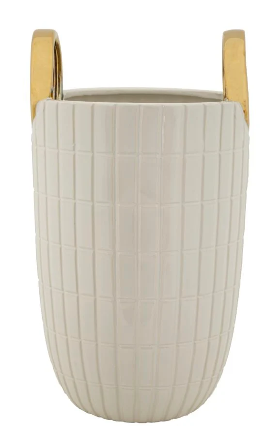 Vaso Ceramica Shopping Ø18x25 cm in Ceramica Bianco e Oro