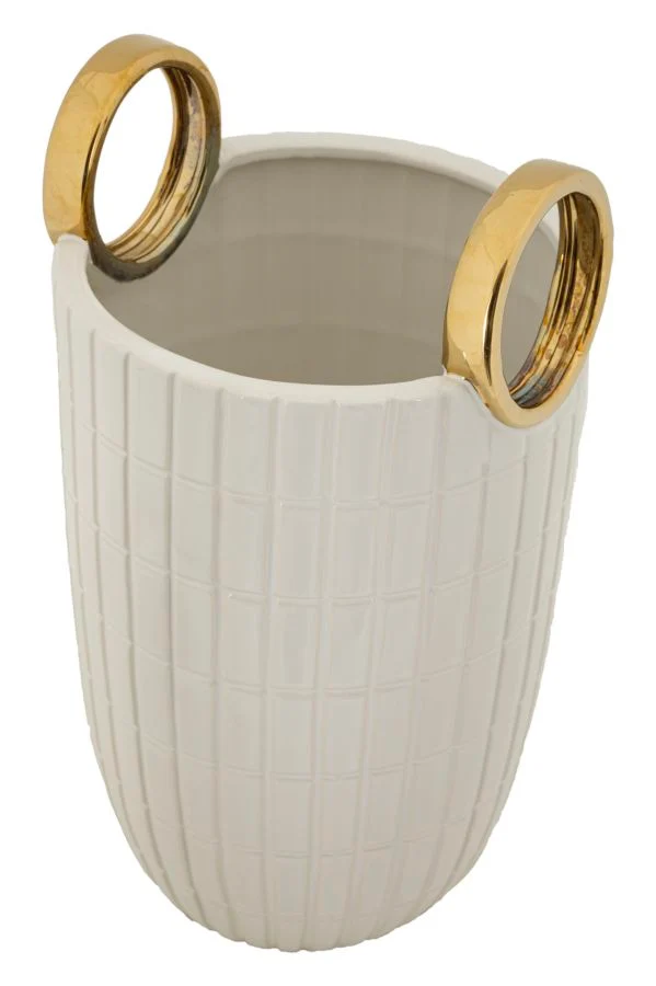 Vaso Ceramica Shopping Ø18x25 cm in Ceramica Bianco e Oro