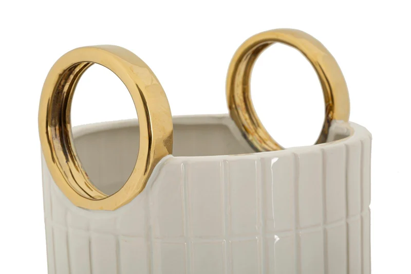 Vaso Ceramica Shopping Ø18x25 cm in Ceramica Bianco e Oro