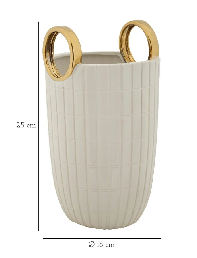 Vaso Ceramica Shopping Ø18x25 cm in Ceramica Bianco e Oro