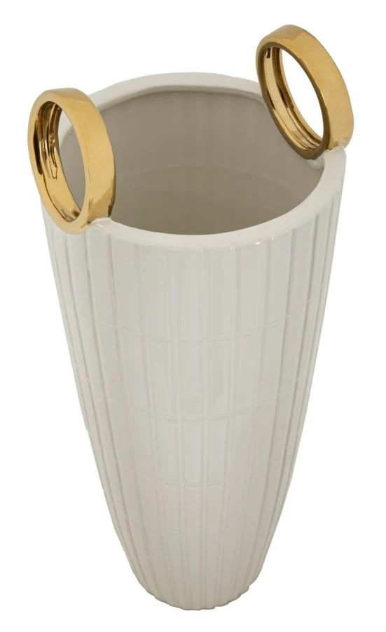 Vaso Ceramica Shopping Ø18x45 cm in Ceramica Bianco e Oro