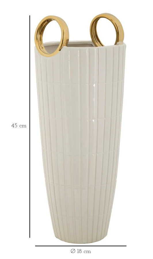 Vaso Ceramica Shopping Ø18x45 cm in Ceramica Bianco e Oro