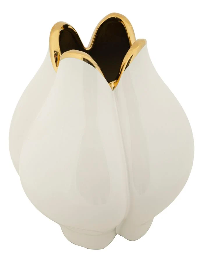 Vaso Ceramica Potter Ø23x27,5 cm in Ceramica Bianco e Oro