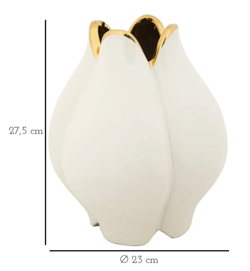 Vaso Ceramica Potter Ø23x27,5 cm in Ceramica Bianco e Oro