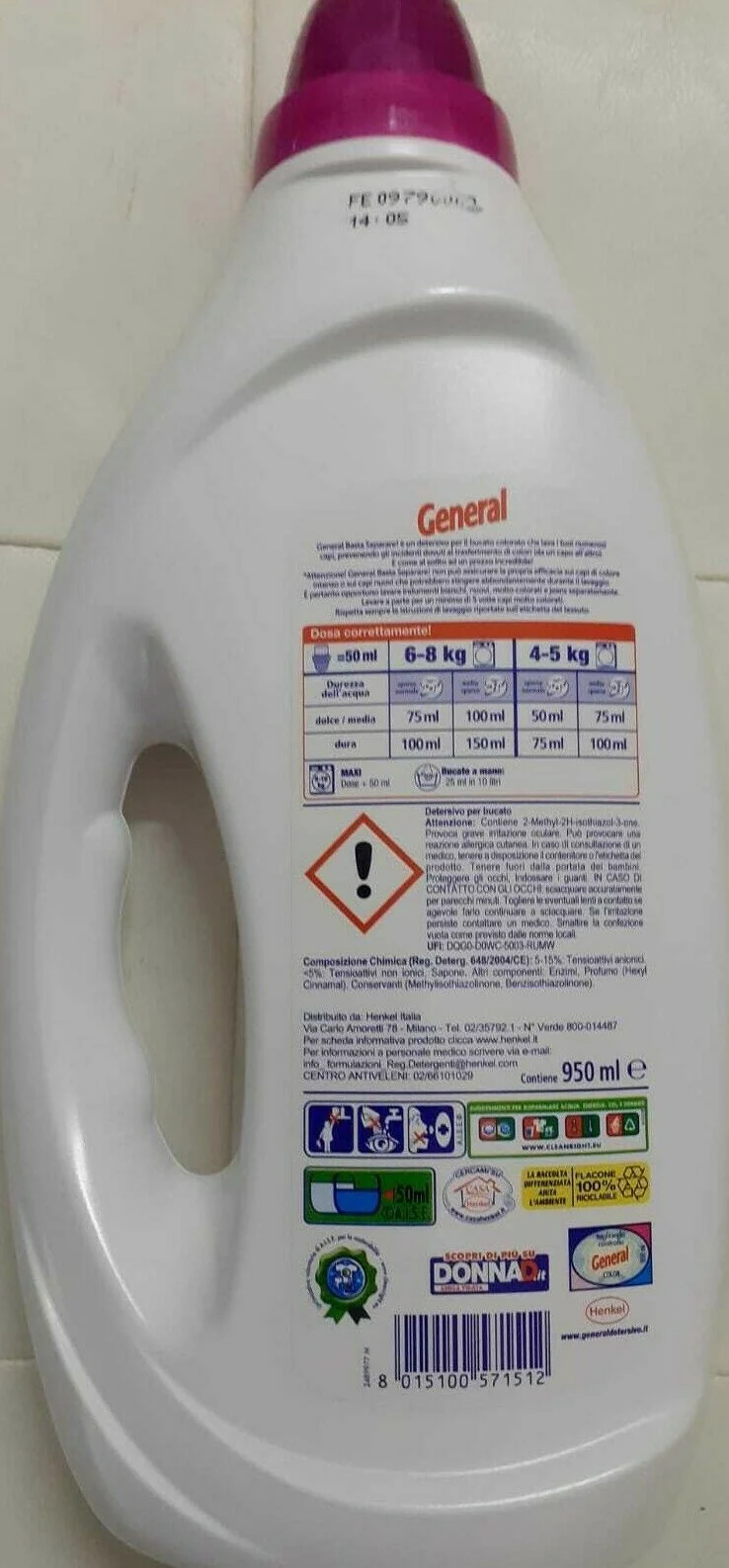 6 BOTTIGLIE General Liquido 19 Lavaggi , COLOR