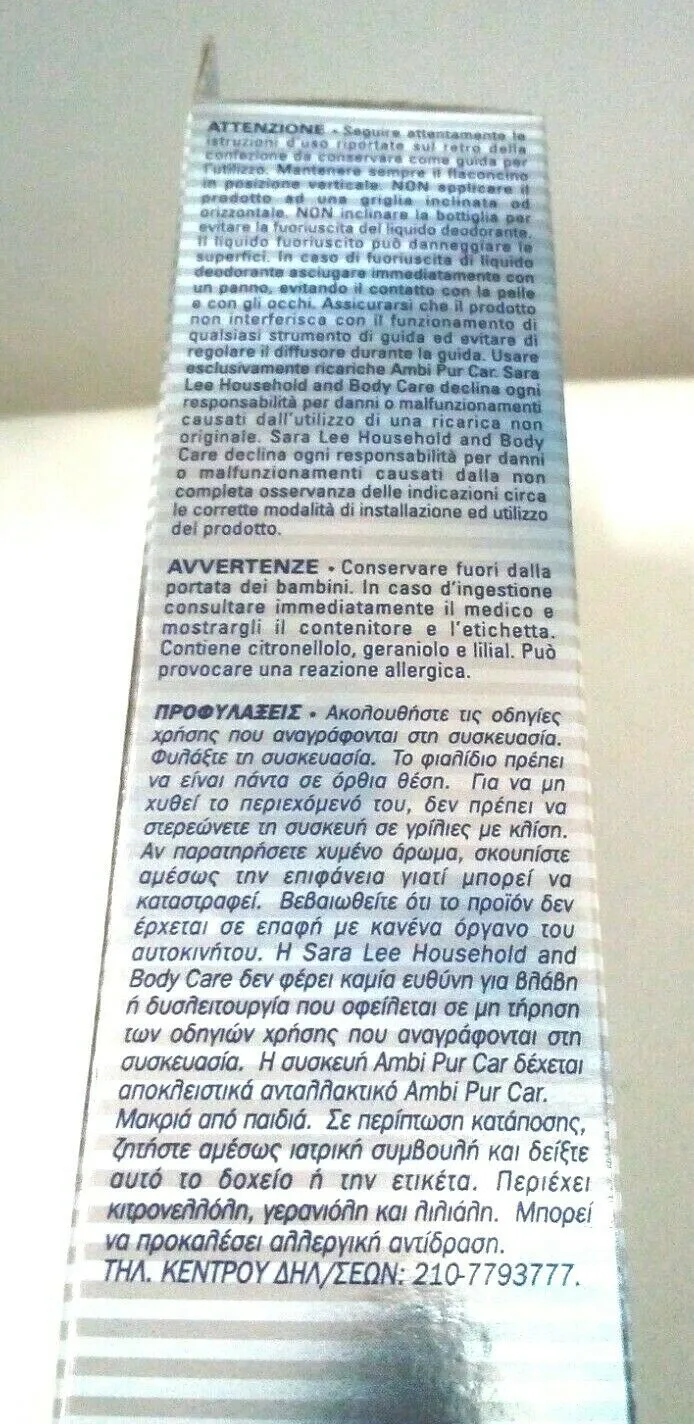 Deodorante Ambi Pur Car Pacific Air ricarica 8 ml.