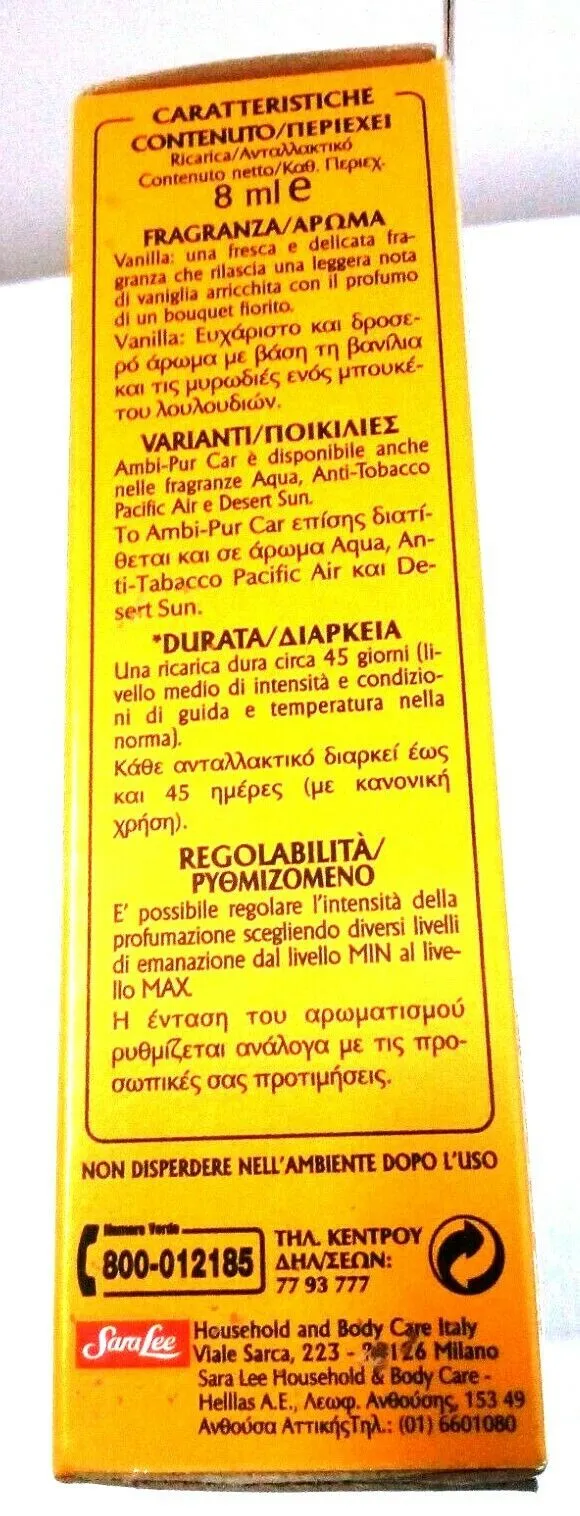 Deodorante Ambi Pur Car Vanilla ricarica 8 ml. x 5 pezzi