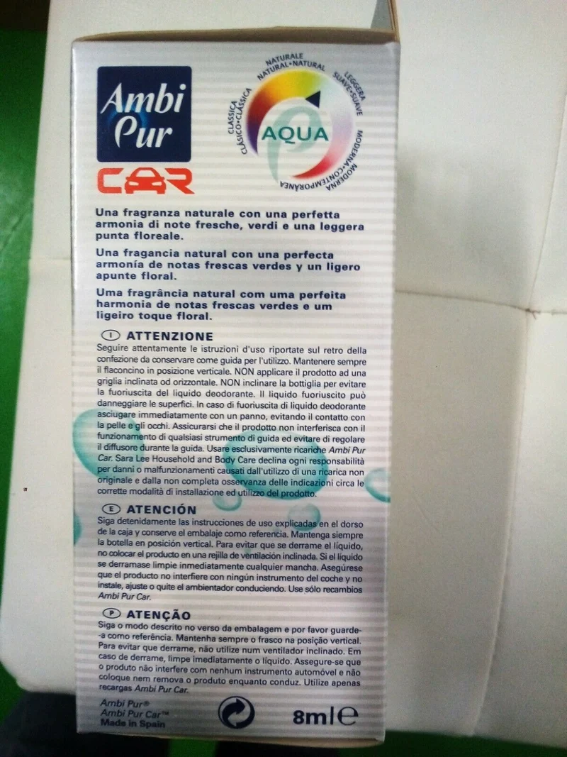 Deodorante Ambi Pur Car Acqua completo + 1 ricarica 8 ml. x 3 pezzi
