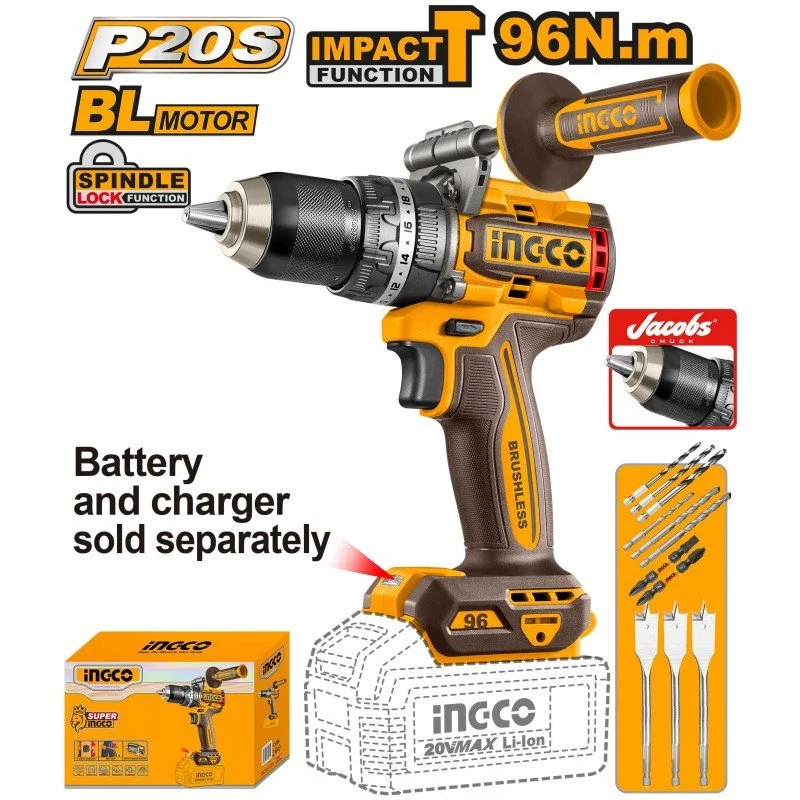 Trapano a percussione brushless 96N.M nudo con mandrino Jacobs