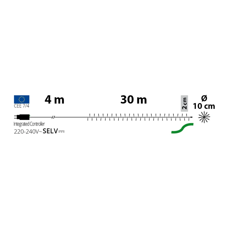Catena Luminosa MiniCluster 1500 MiniLED Bianco Caldo 30 m – 7 Giochi di Luce