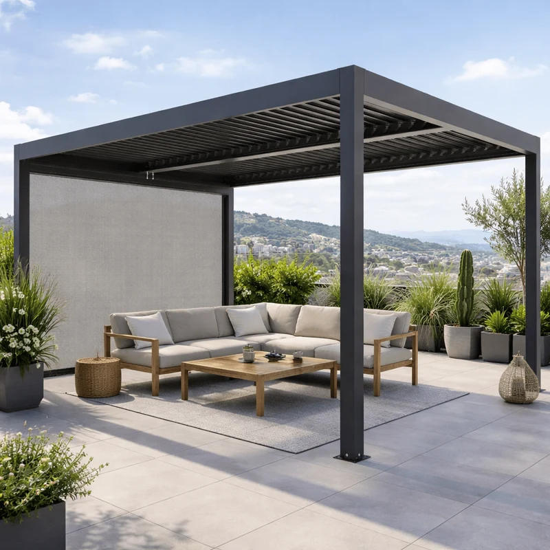Tenda laterale antracite per pergola bioclimatica Gaia Xone